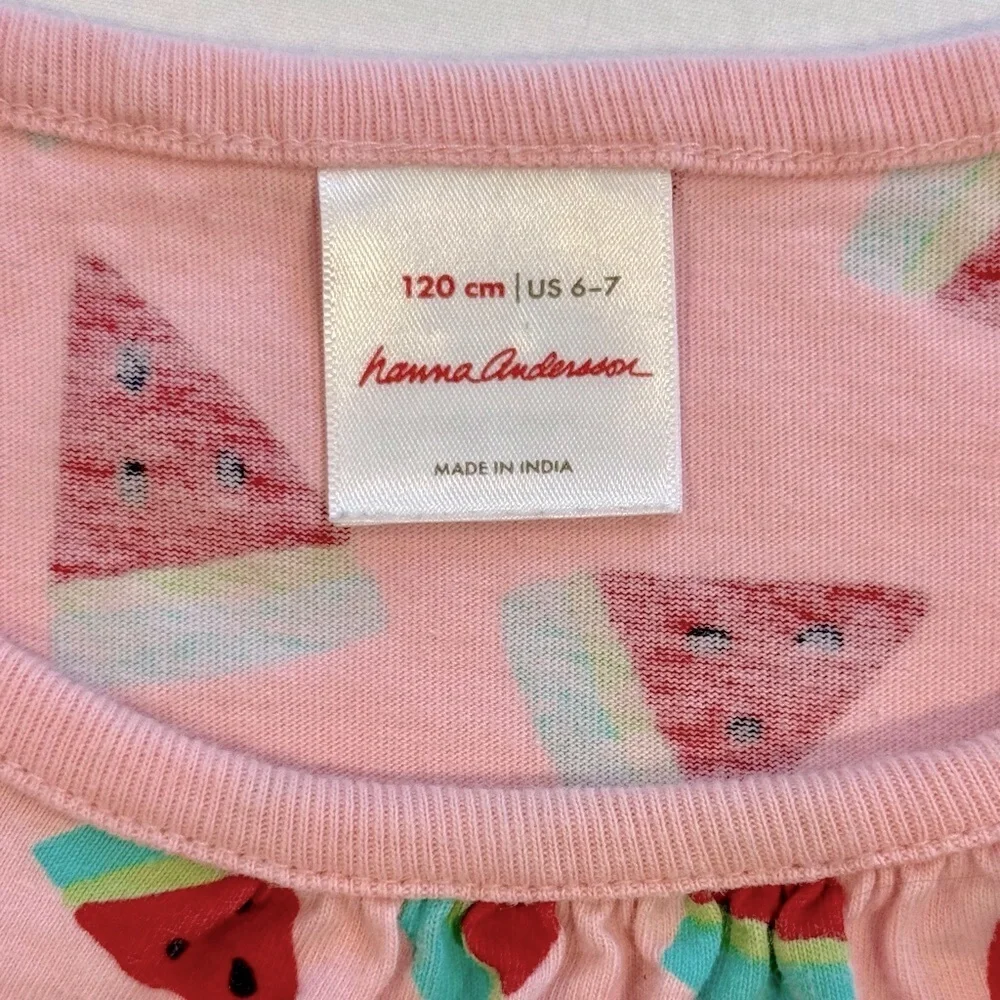 Hanna Andersson Pocket Art Dress Girls 6-7 120 cm Happy Pink Watermelon Summer